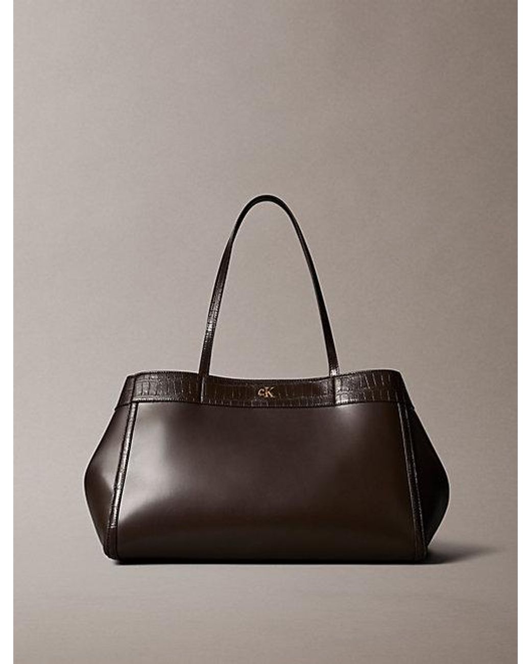 Calvin Klein Gray Monogram Crocodile Large Tote Bag