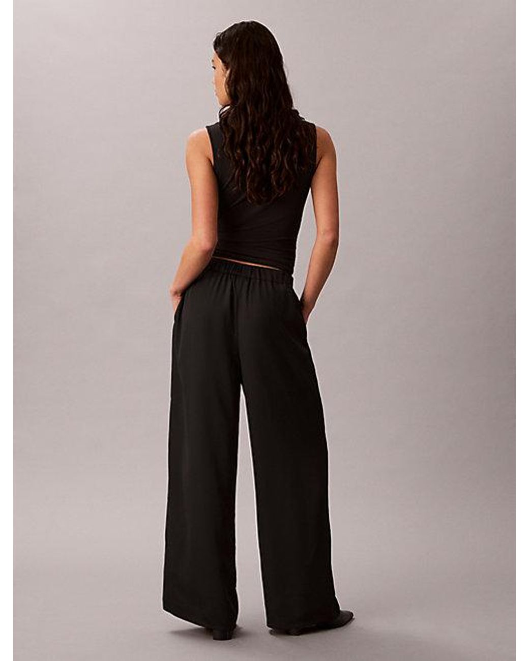 Calvin Klein Black Smooth Crepe Wide Leg Trousers