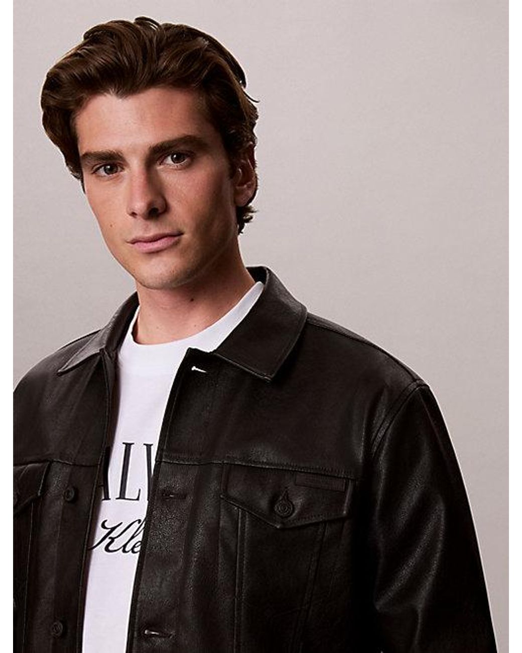 Calvin Klein Black Jeans Faux Leather Trucker Jacket for men