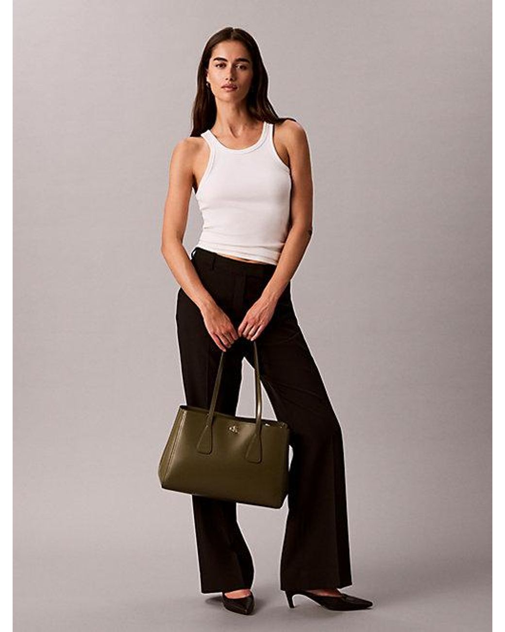 Calvin Klein Green Monogram Hardware Tote Bag
