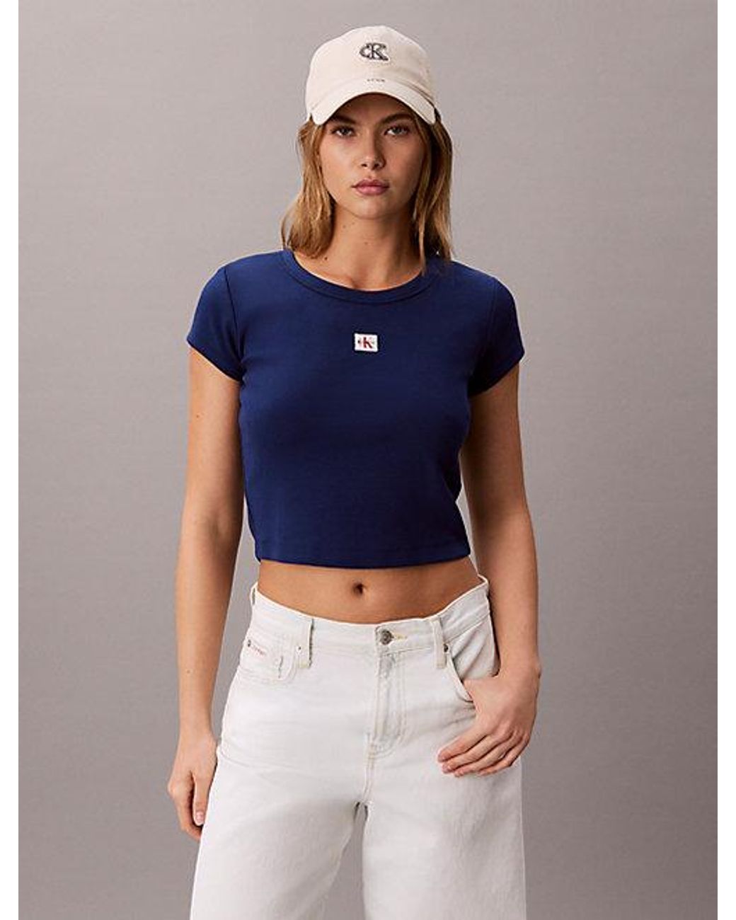 Calvin Klein Blue Jeans Woven Monologo Rib Baby Tee