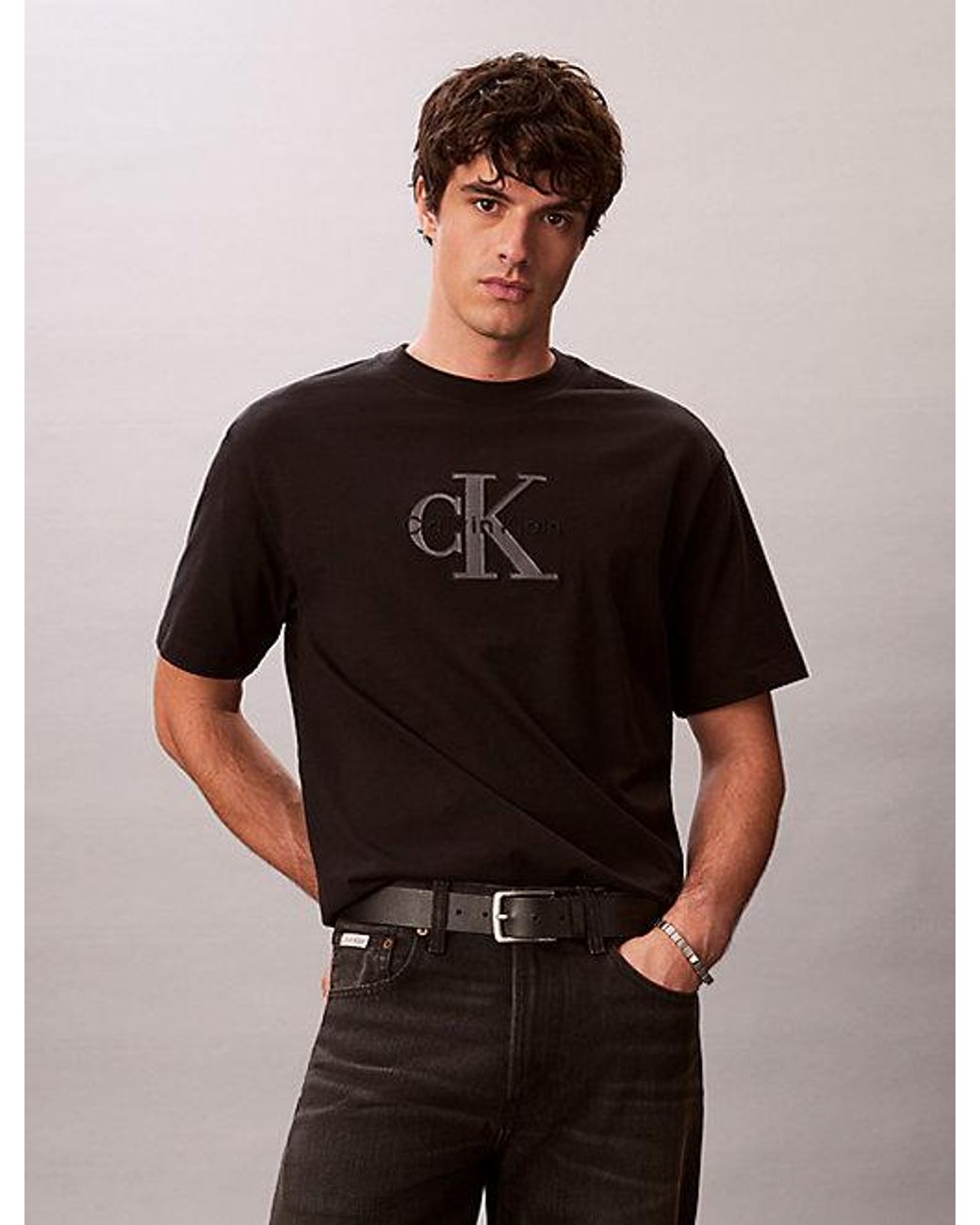 Calvin Klein Black Jeans Relaxed Logo Appliqué T-Shirt for men