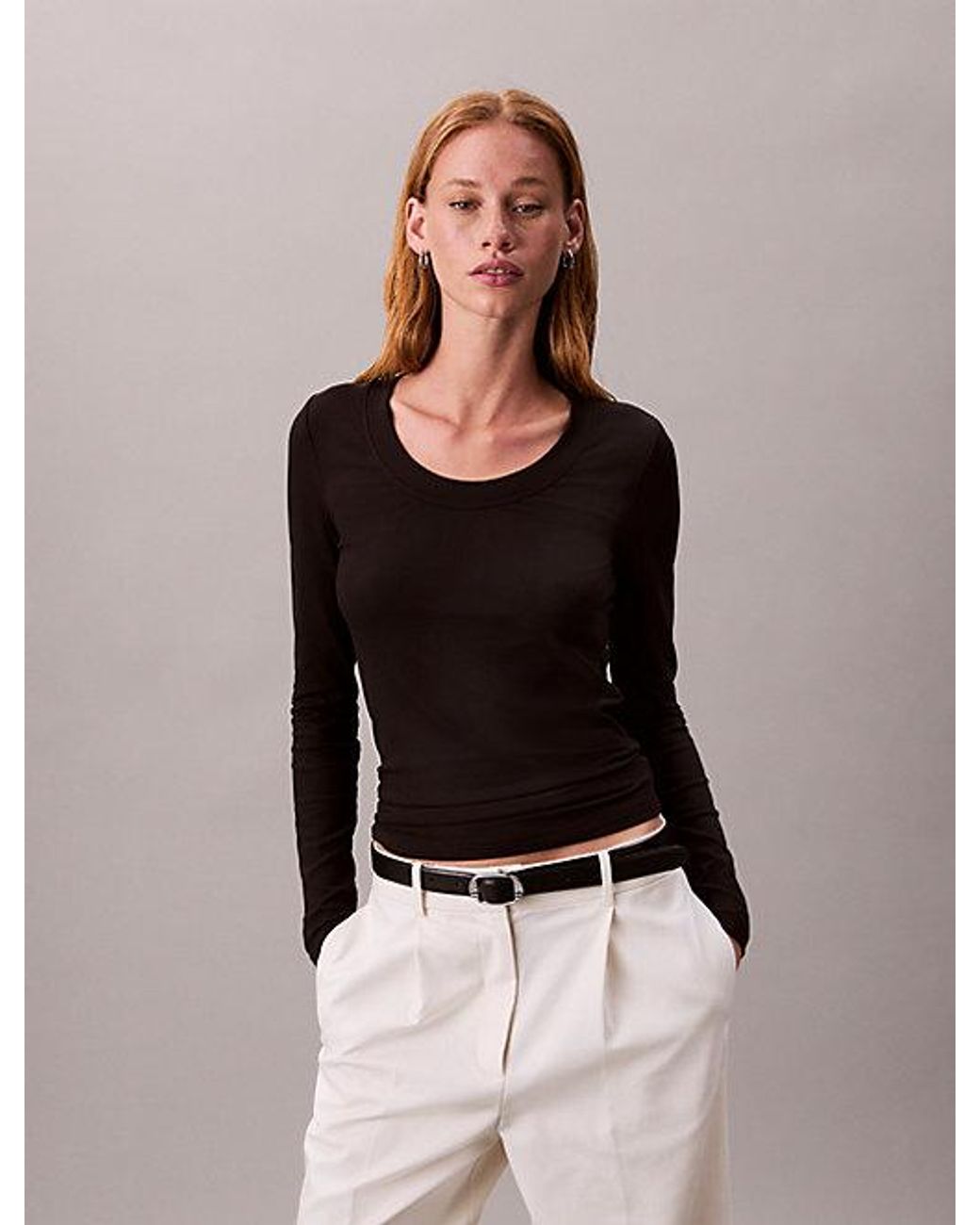 Calvin Klein Black Ribbed Modal Long Sleeve T-Shirt