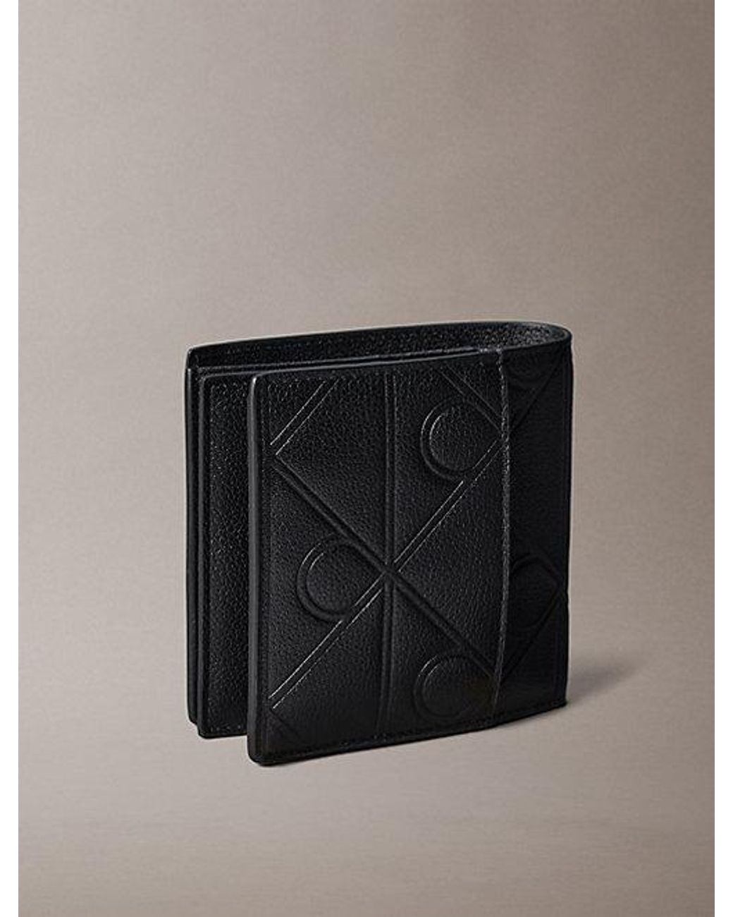 Calvin Klein Black Full Grain Leather Rfid Trifold Wallet for men