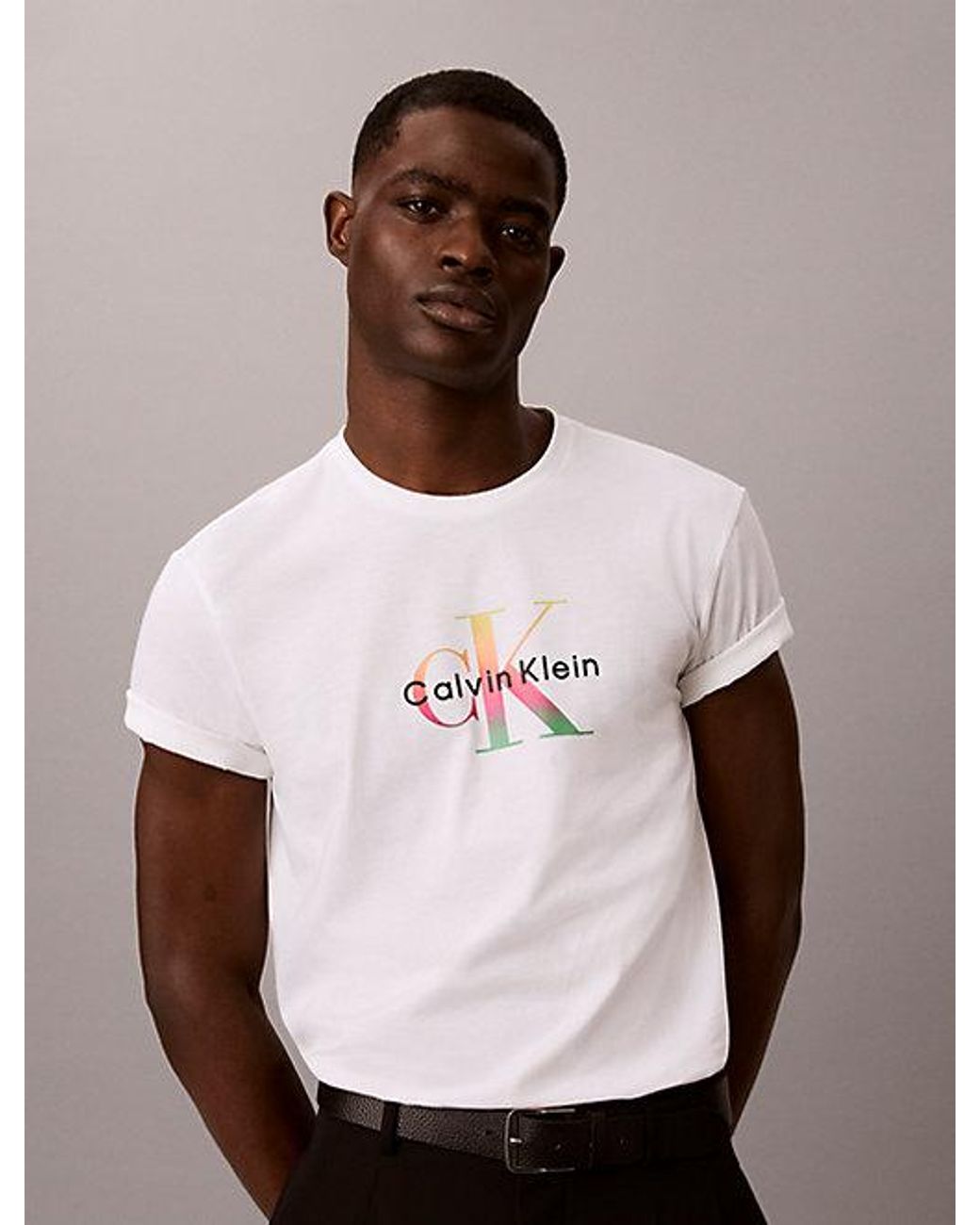 Calvin Klein White Jeans Monogram T-Shirt Pride for men