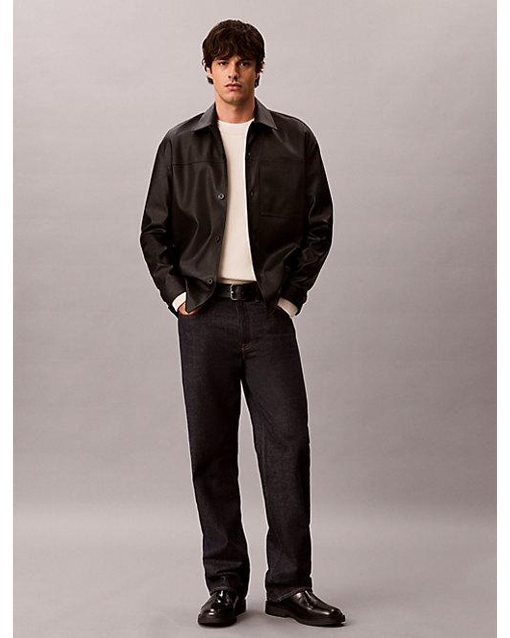 Calvin Klein Black Jeans Relaxed Faux Leather Overshirt for men