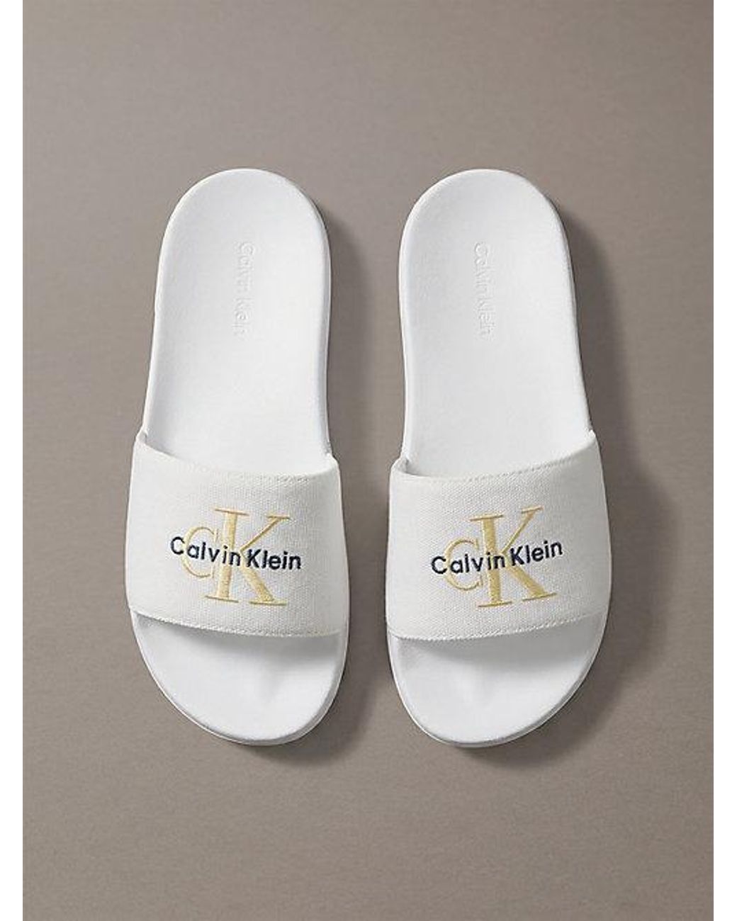 Calvin Klein Gray Canvas Contoured Logo Sliders