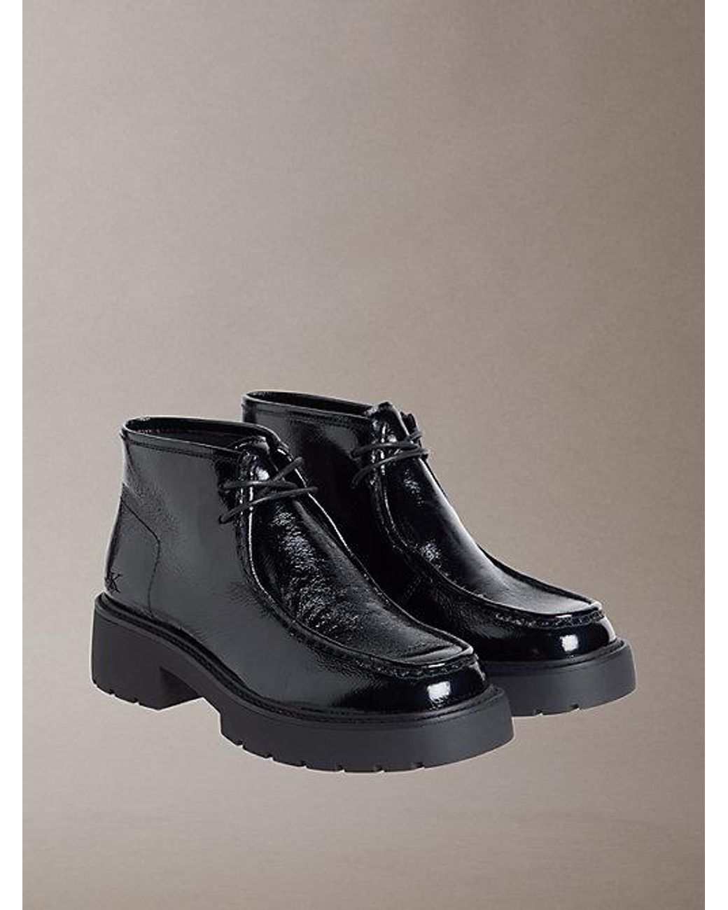 Calvin Klein Black Jeans Leather Chunky Heeled Desert Boots