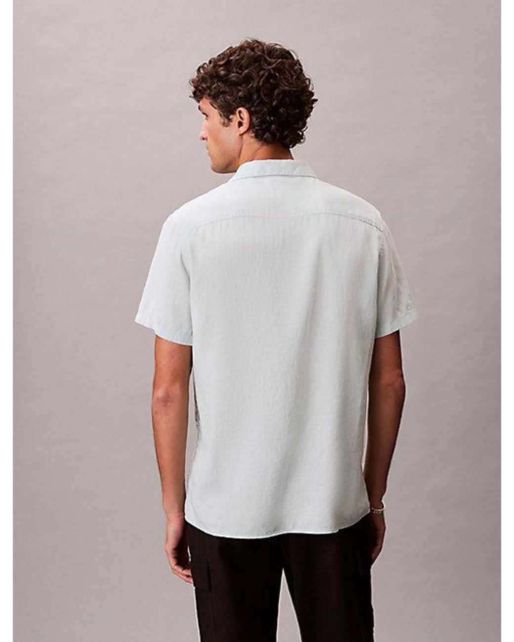 Calvin Klein White Linen Blend Classic Button Down Shirt for men