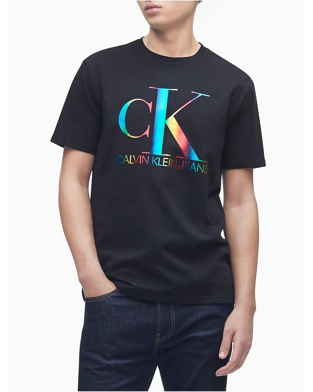 Calvin Klein Cotton Pride Monogram Logo Crewneck T-shirt in Black for ...
