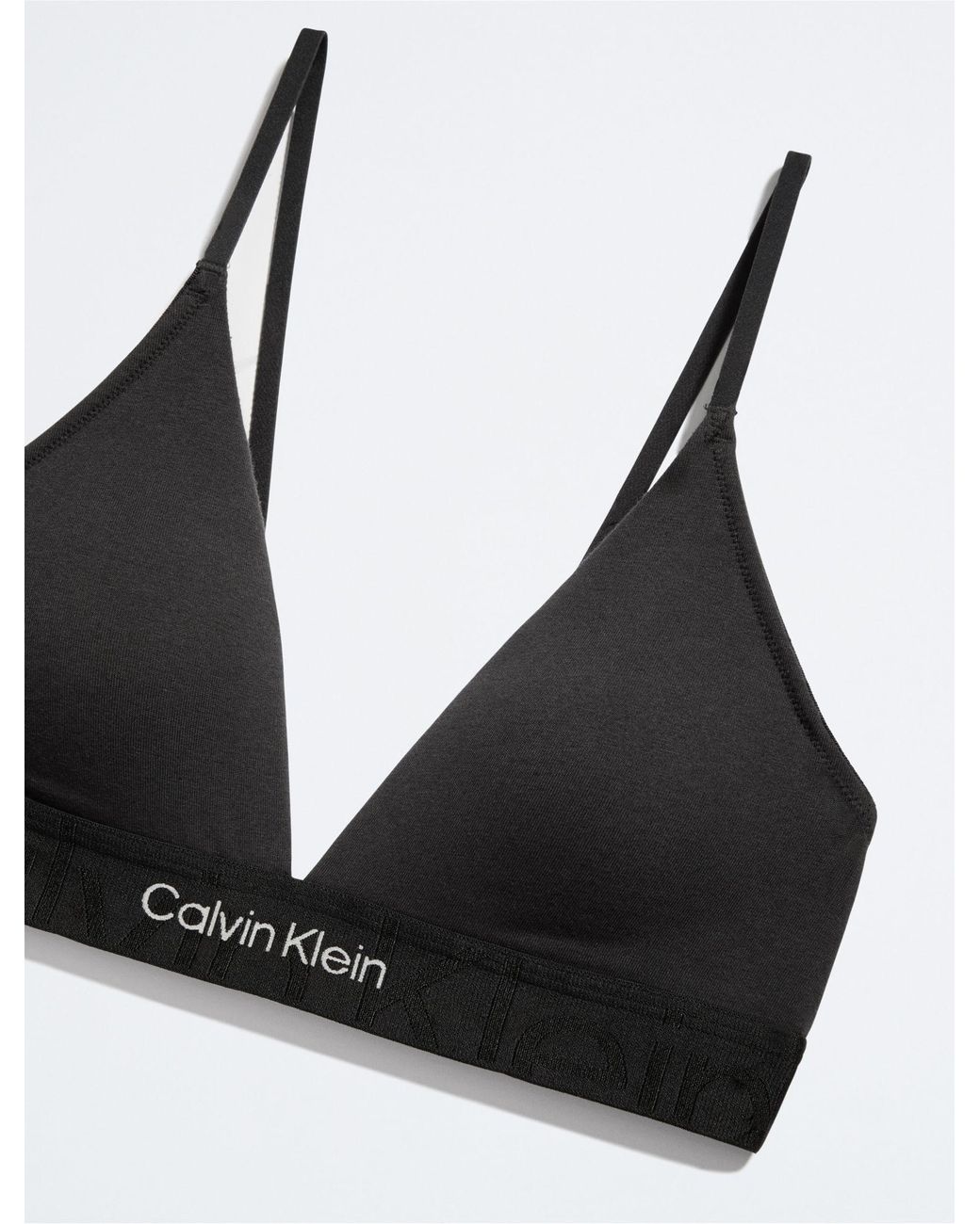 Calvin Klein Womens Ck One Cotton Unlined Bralette Small Staggered Logo  Black 
