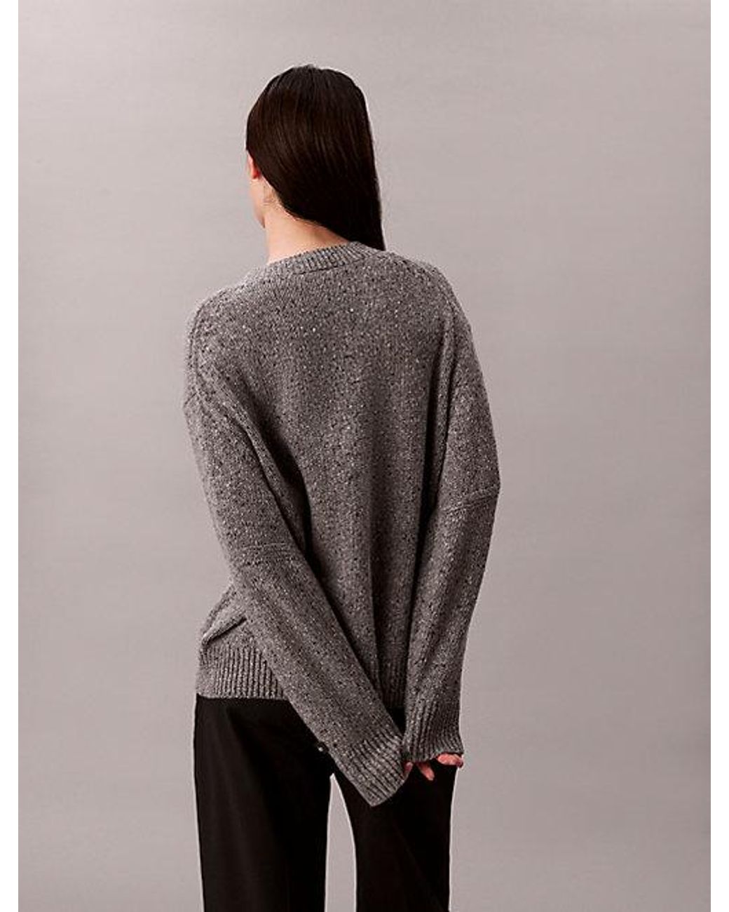 Calvin Klein Gray Jeans Chunky Relaxed V Neck Jumper