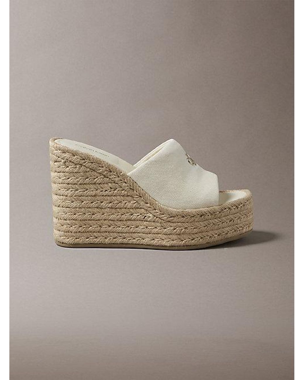 Calvin Klein White Canvas Espadrille Wedge Sandals
