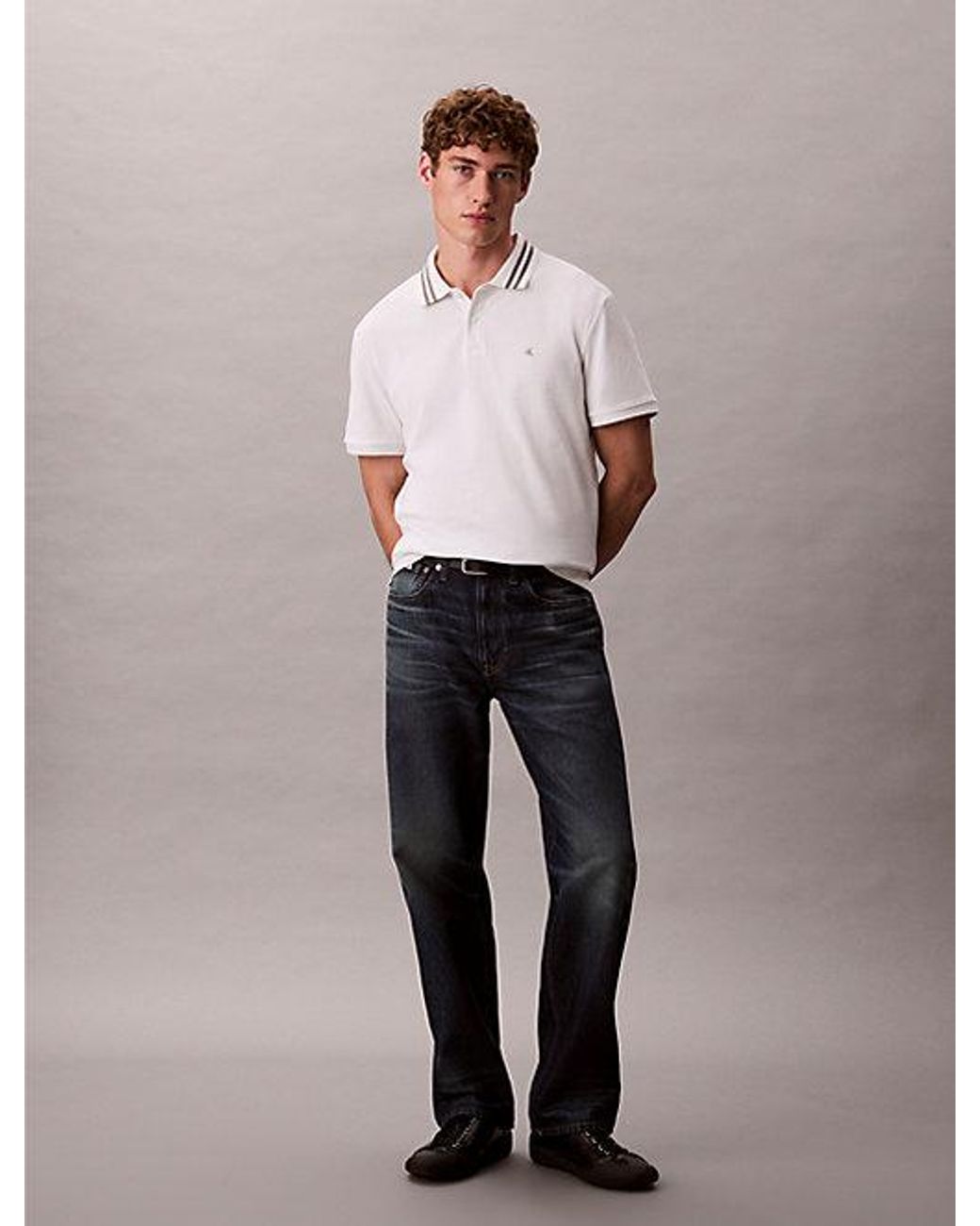 Calvin Klein White Jeans Monogram Pique Tipped Classic Polo Shirt for men