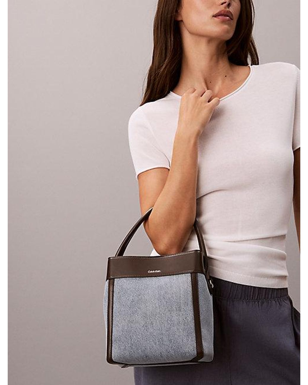 Calvin Klein Blue Denim Monogram Logo Bucket Bag