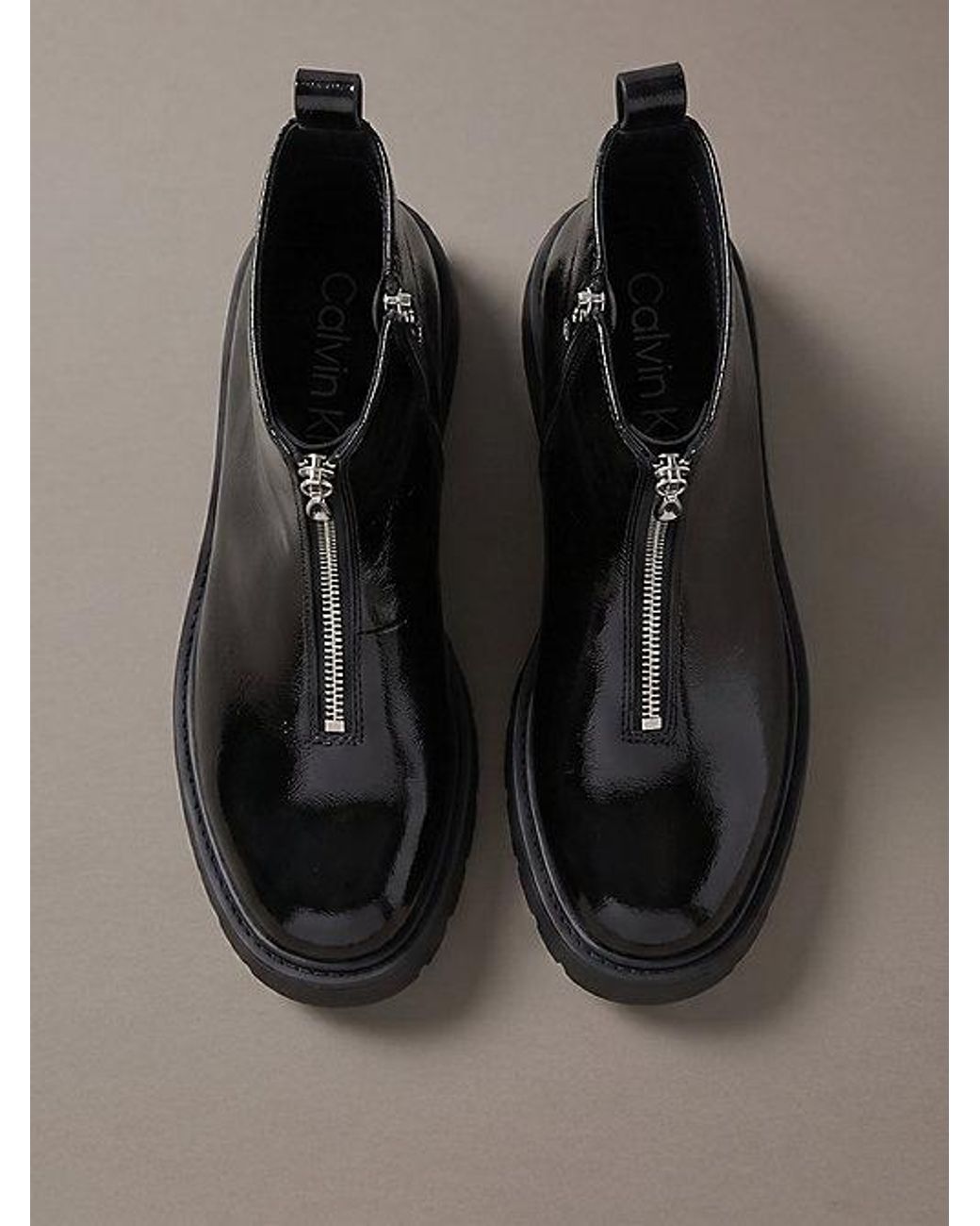 Calvin Klein Black Ck Bold Shine Leather Zip Ankle Boots