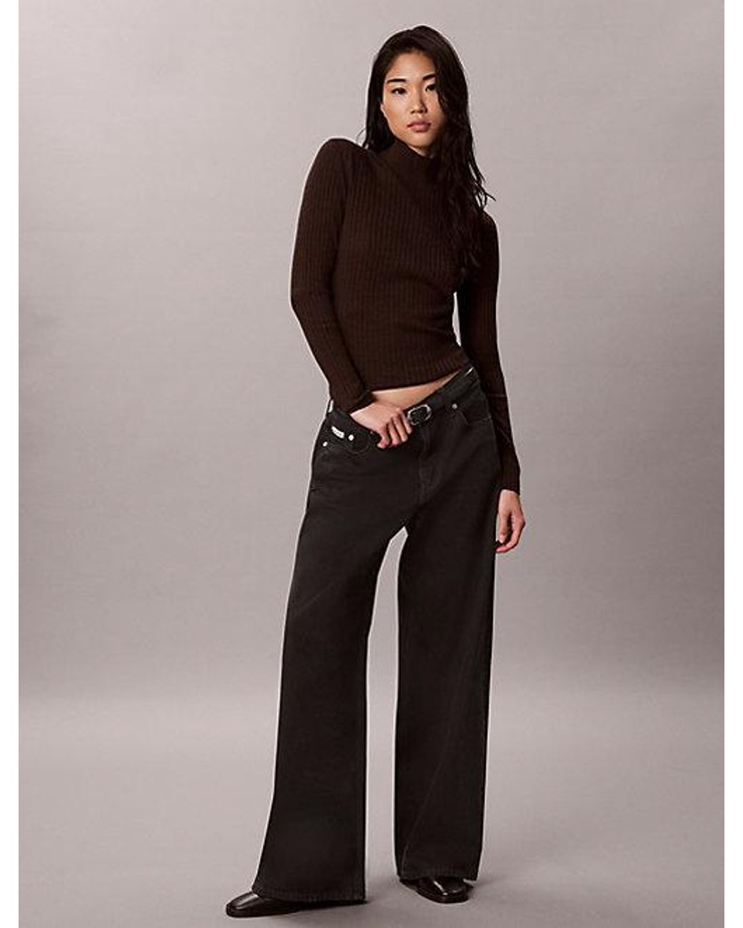 Calvin Klein Black Merino Wool Ribbed Turtleneck Jumper