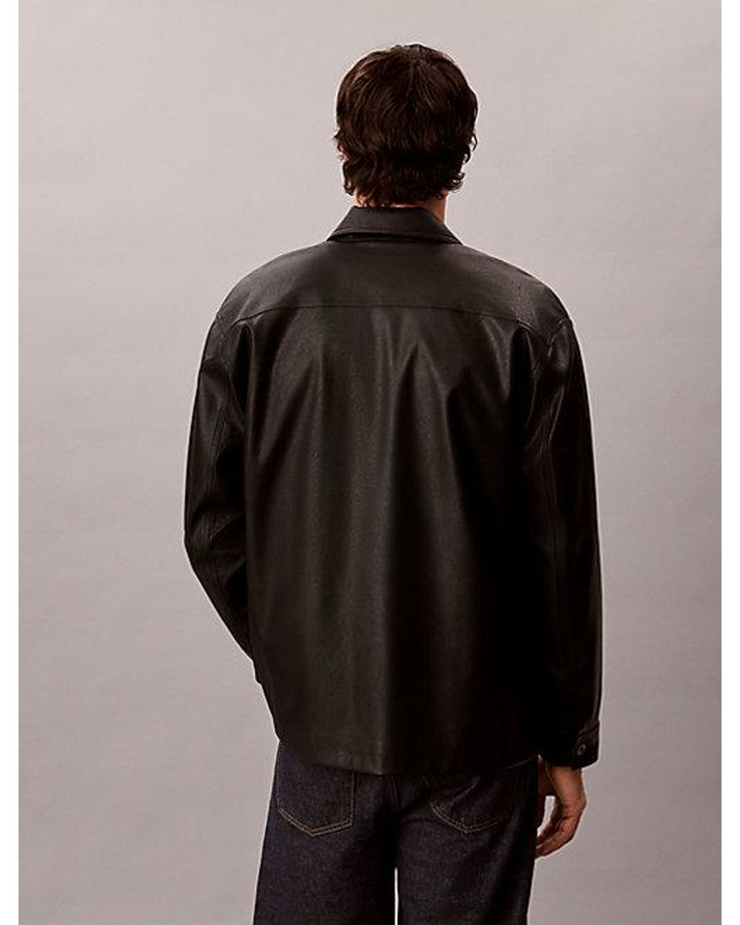 Calvin Klein Black Jeans Relaxed Faux Leather Overshirt for men