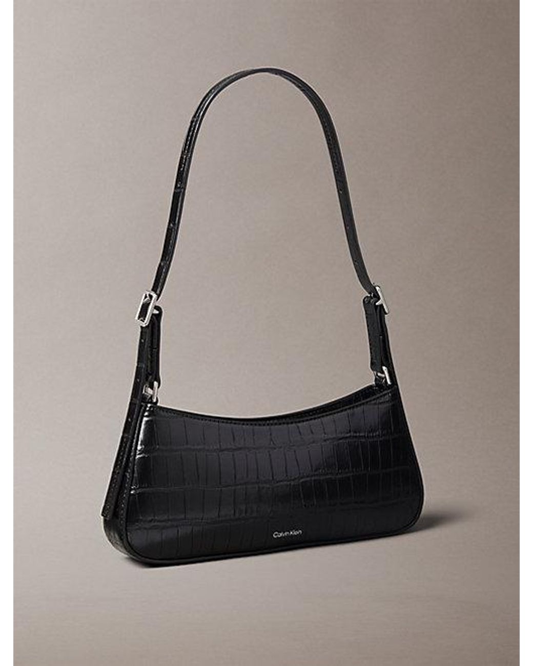 Calvin Klein Black Monogram Crocodile Shoulder Bag