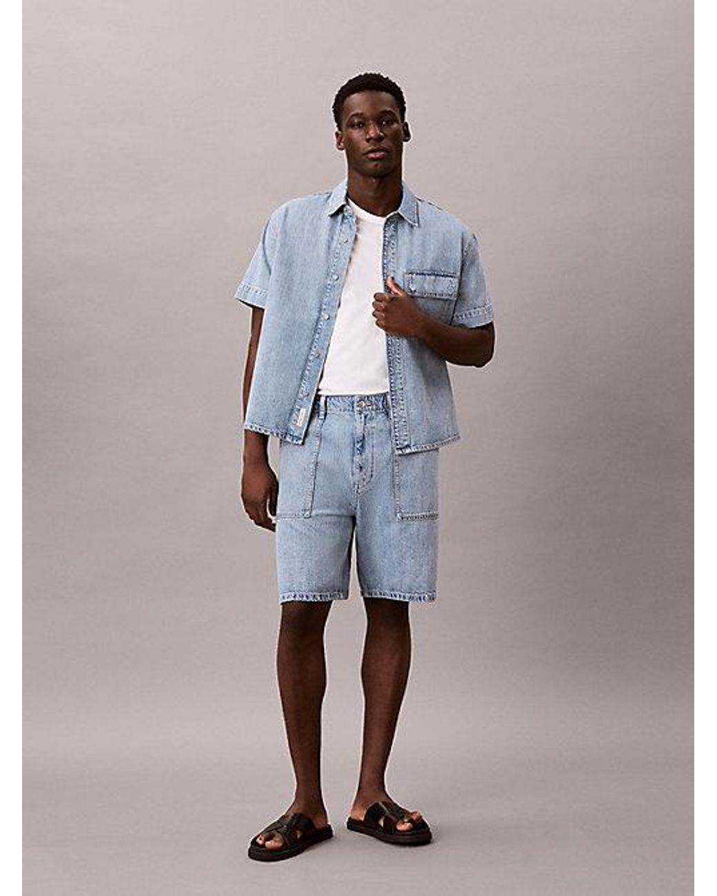 Calvin Klein Blue Jeans Cotton Linen Denim Shorts for men