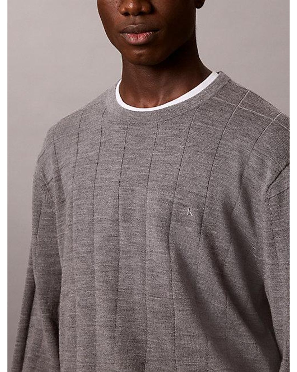 Calvin Klein Gray Merino Wool Grid Jumper for men
