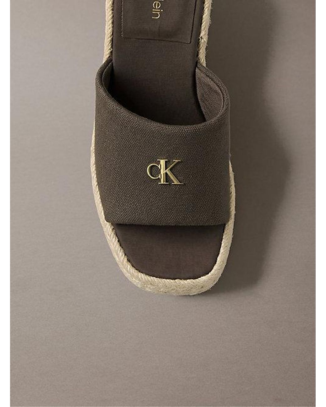 Calvin Klein Gray Canvas Espadrille Wedge Sandals
