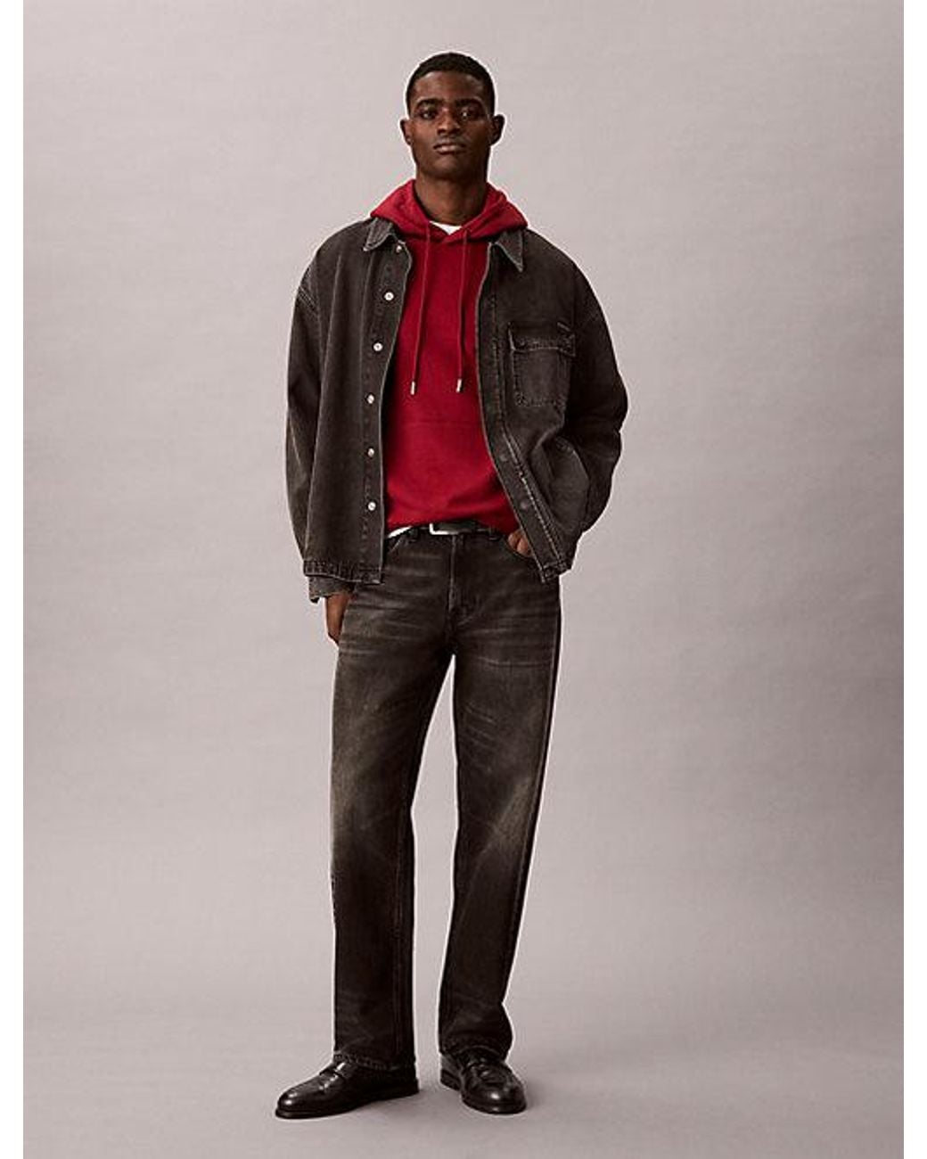 Calvin Klein Red Jeans Cotton Terry Monogram Hoodie for men