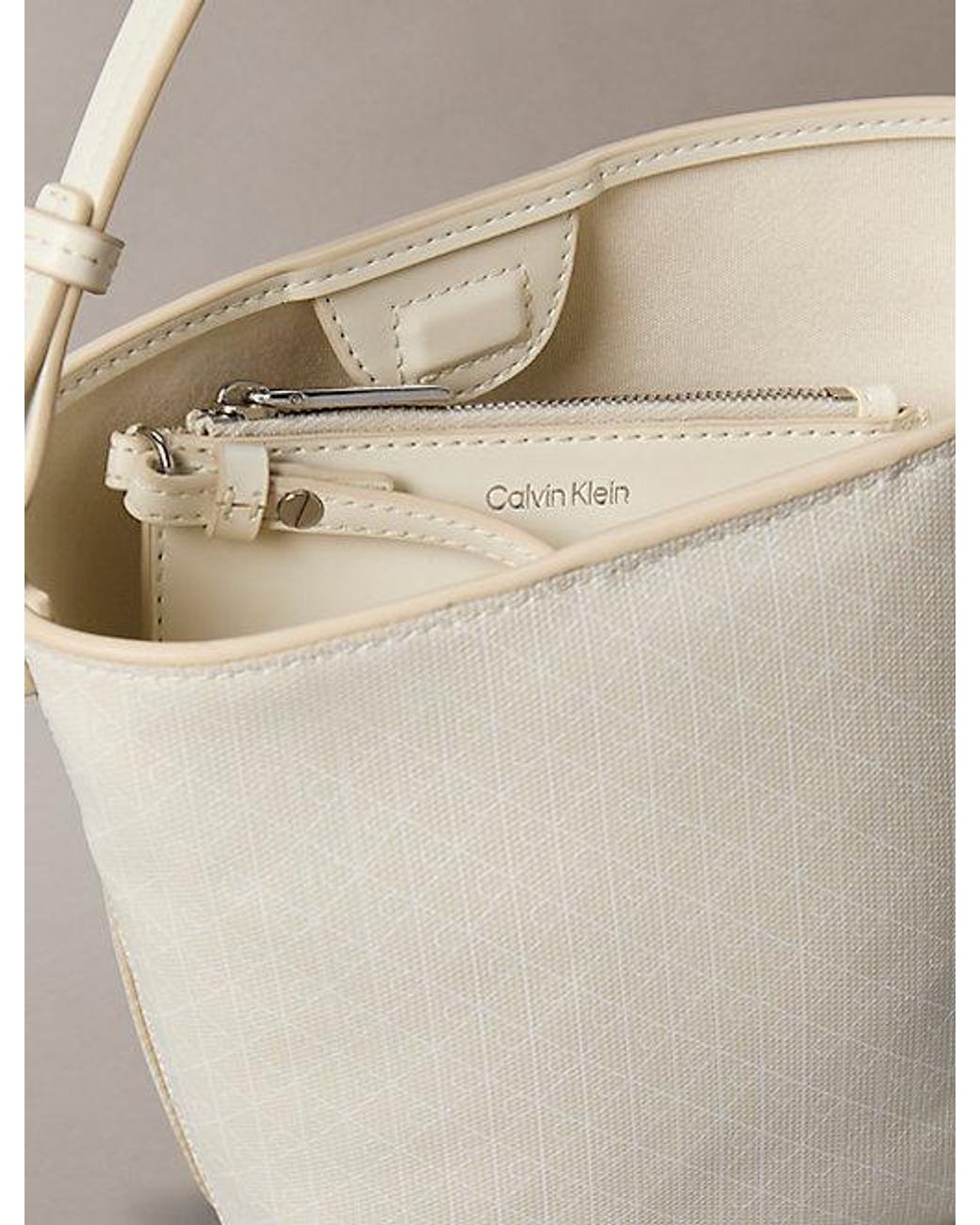 Calvin Klein Gray Allover Emblem Logo Bucket Bag