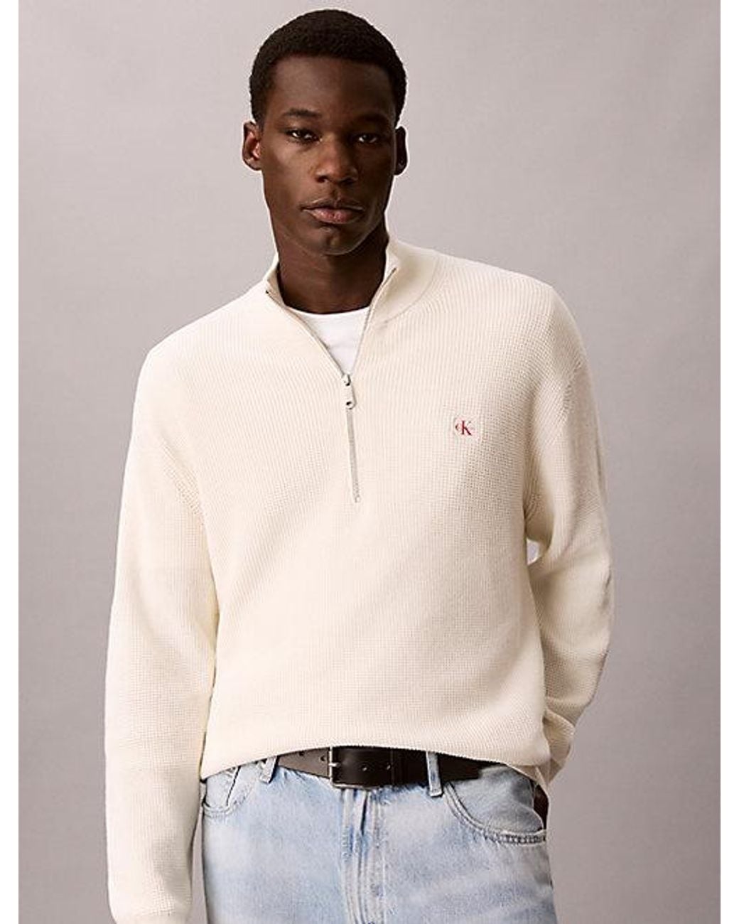 Calvin Klein Multicolor Jeans Waffle Cotton Half Zip Jumper for men