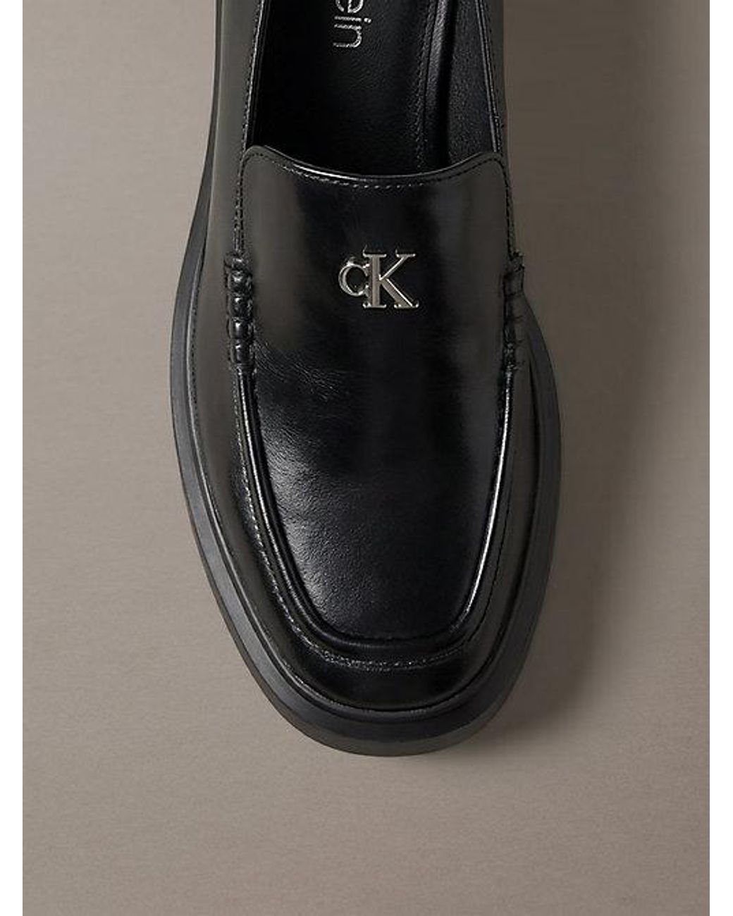 Calvin Klein Gray Leather Platform Block Heel Mules