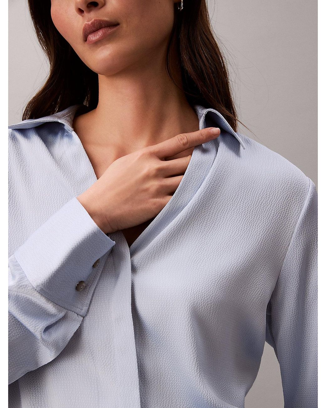 Calvin Klein Gray Hammered Satin Fitted Shirt