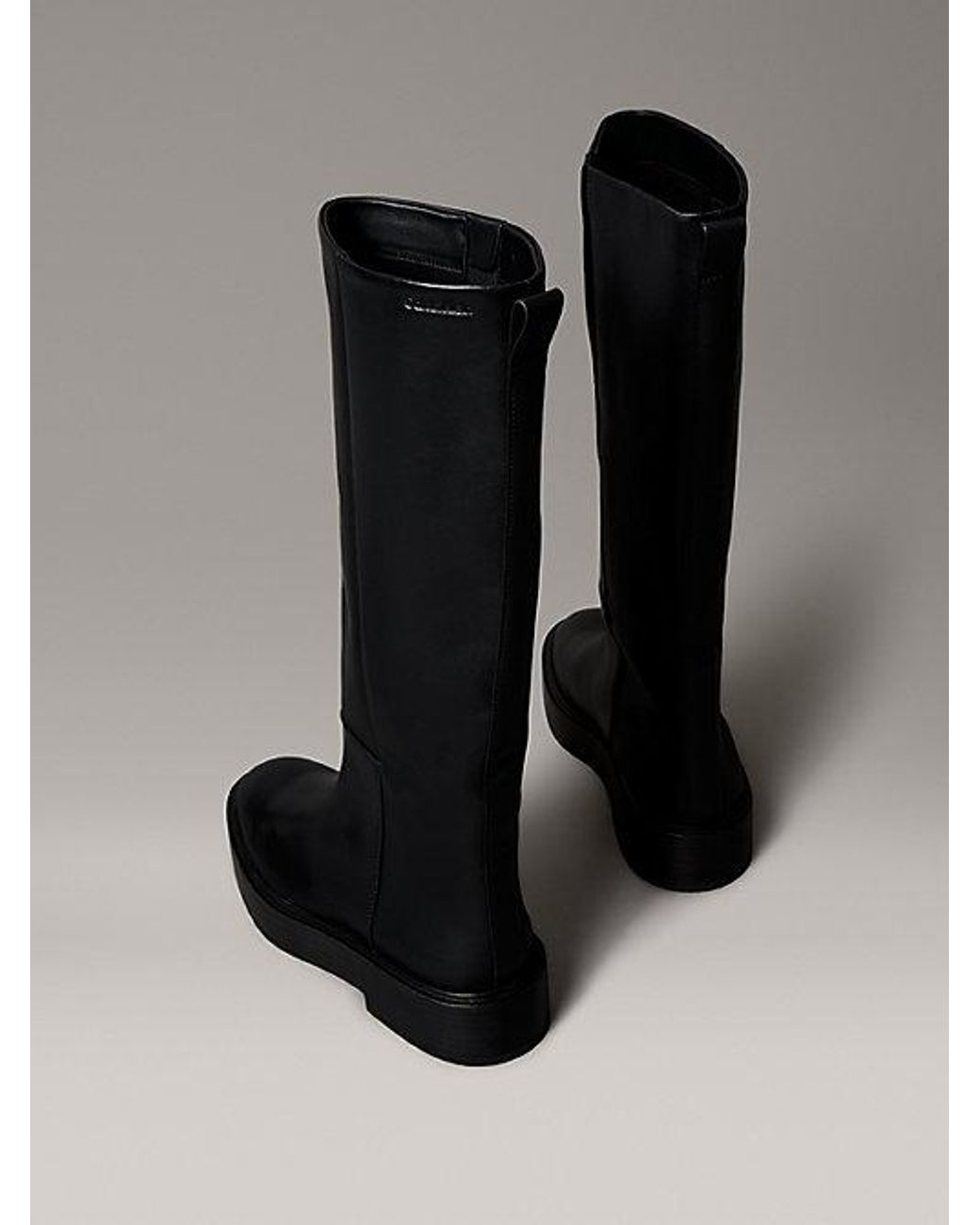 Calvin Klein Black Jeans Leather Stacked Heel Knee Boots