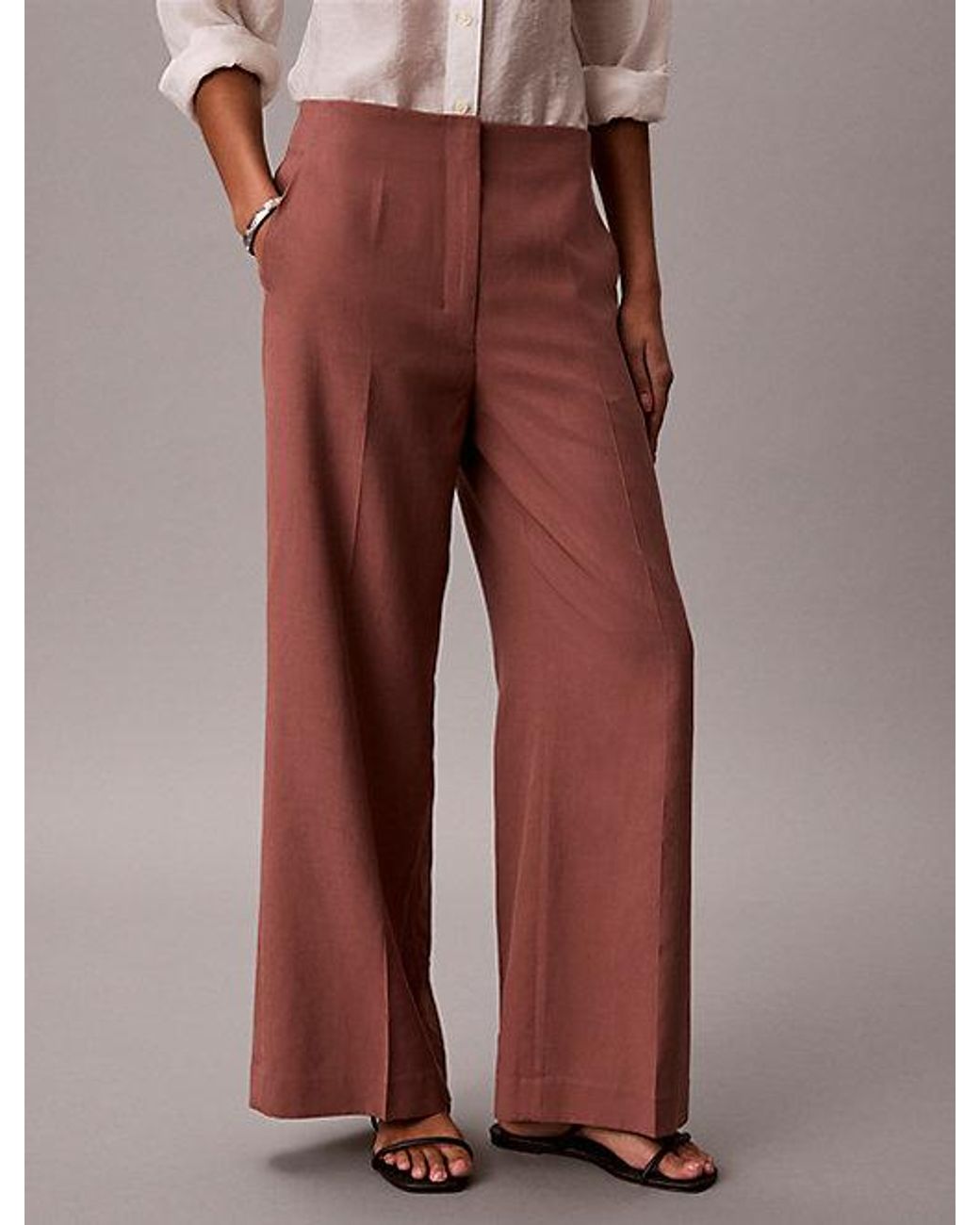 Calvin Klein Brown Lyocell Linen Blend Dress Trousers