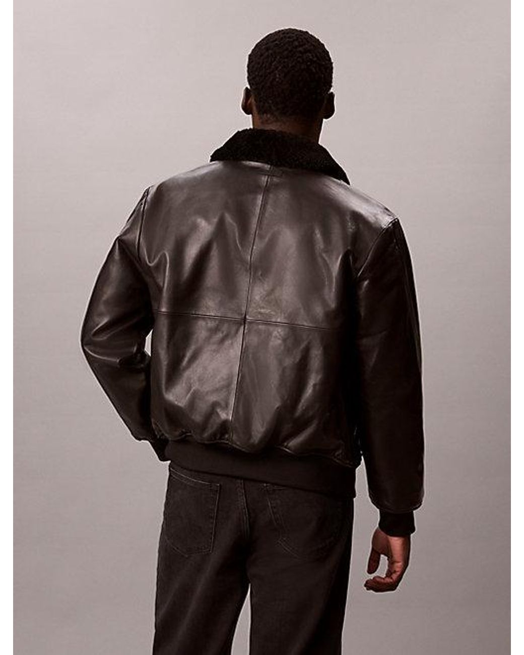 Calvin Klein Brown Leather Bomber Jacket for men
