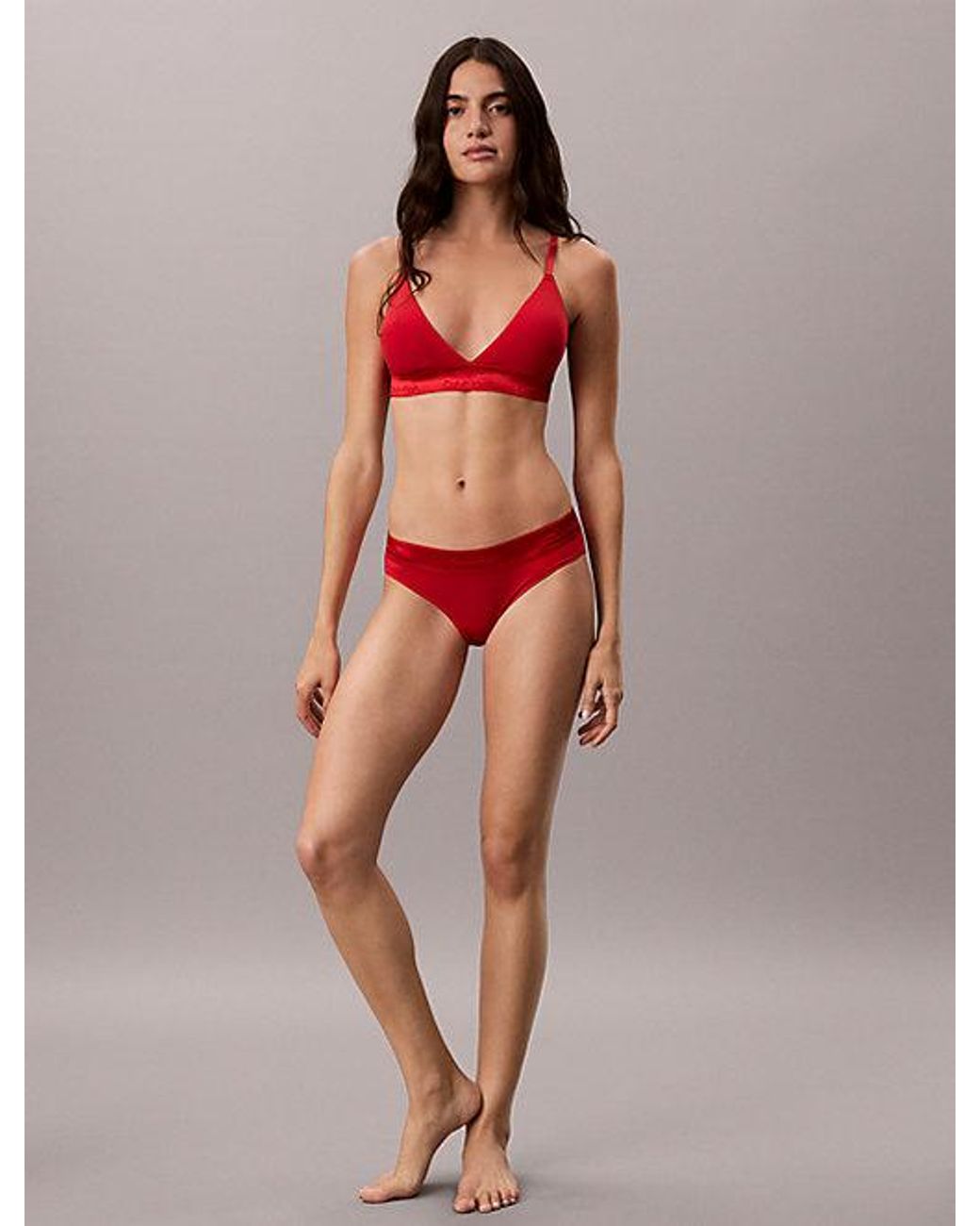 Calvin Klein Red Metallic Lightly Lined Triangle Bralette Icon Cotton Modal Metallic