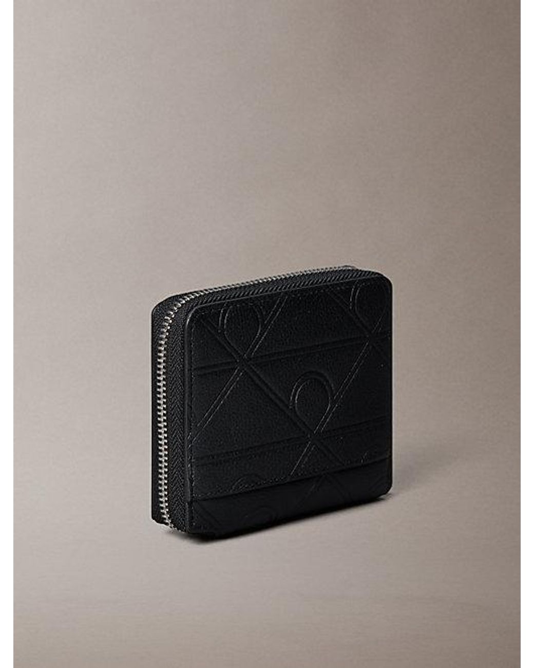 Calvin Klein Black Allover Monogram Logo Zip Bifold Wallet for men