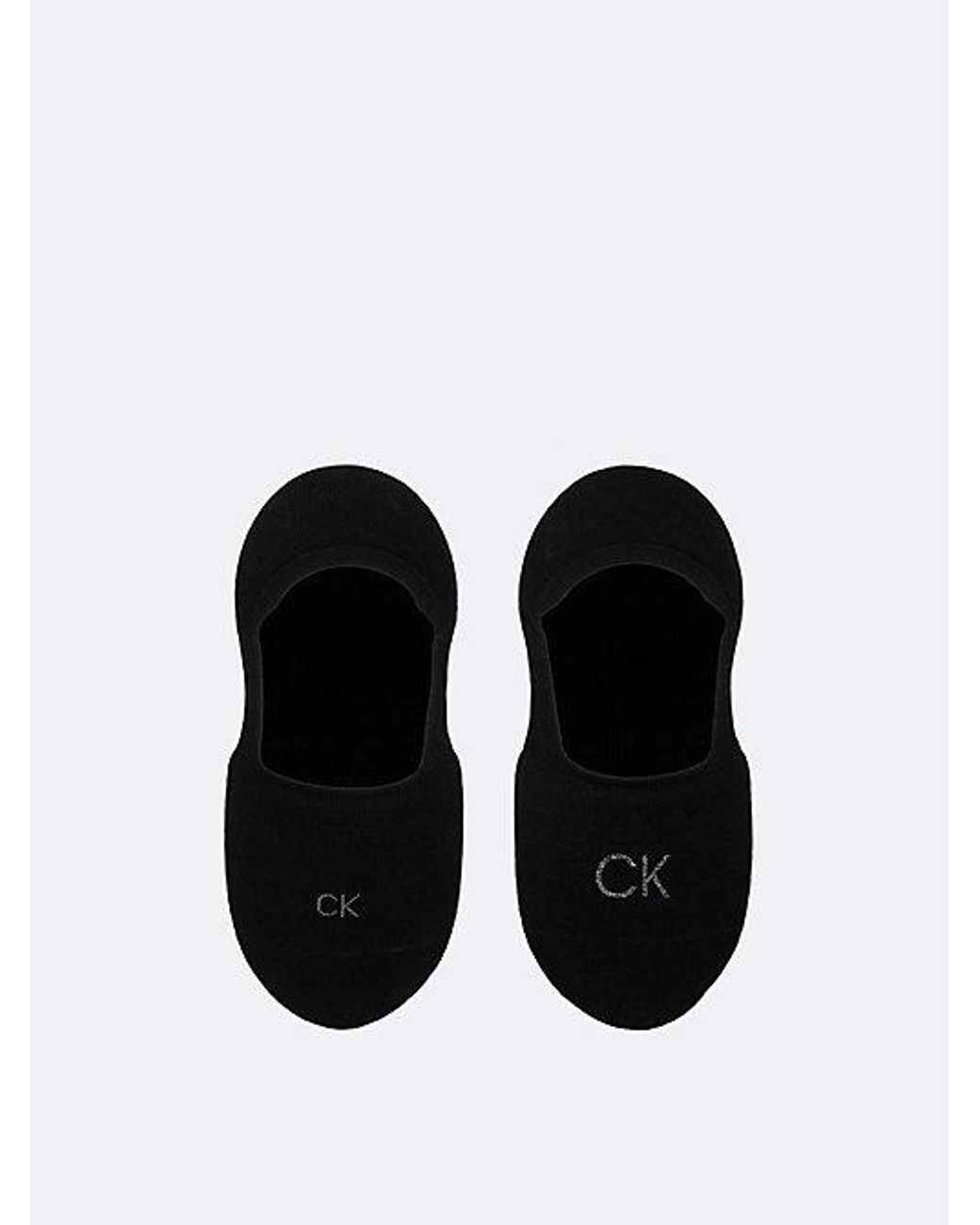Calvin Klein Black 2 Pack Soft Cotton Shiny Logo Invisible Socks