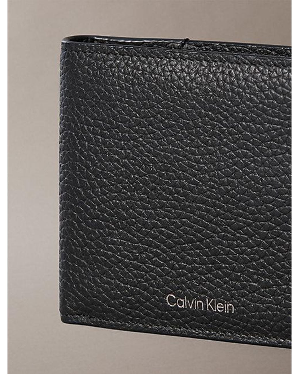 Calvin Klein Gray Full Grain Leather Rfid Trifold Wallet for men