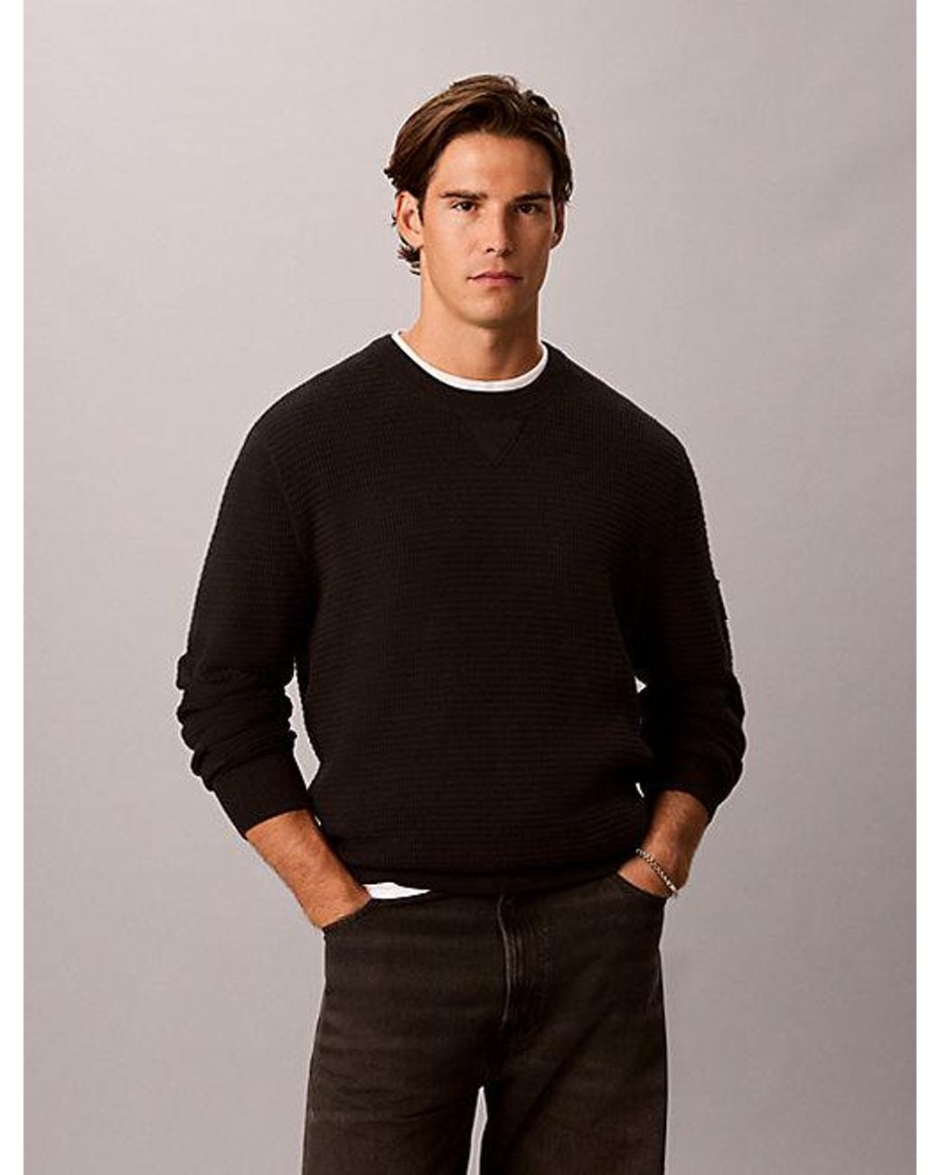 Calvin Klein Black Jeans Textured Rib Cotton Jumper for men