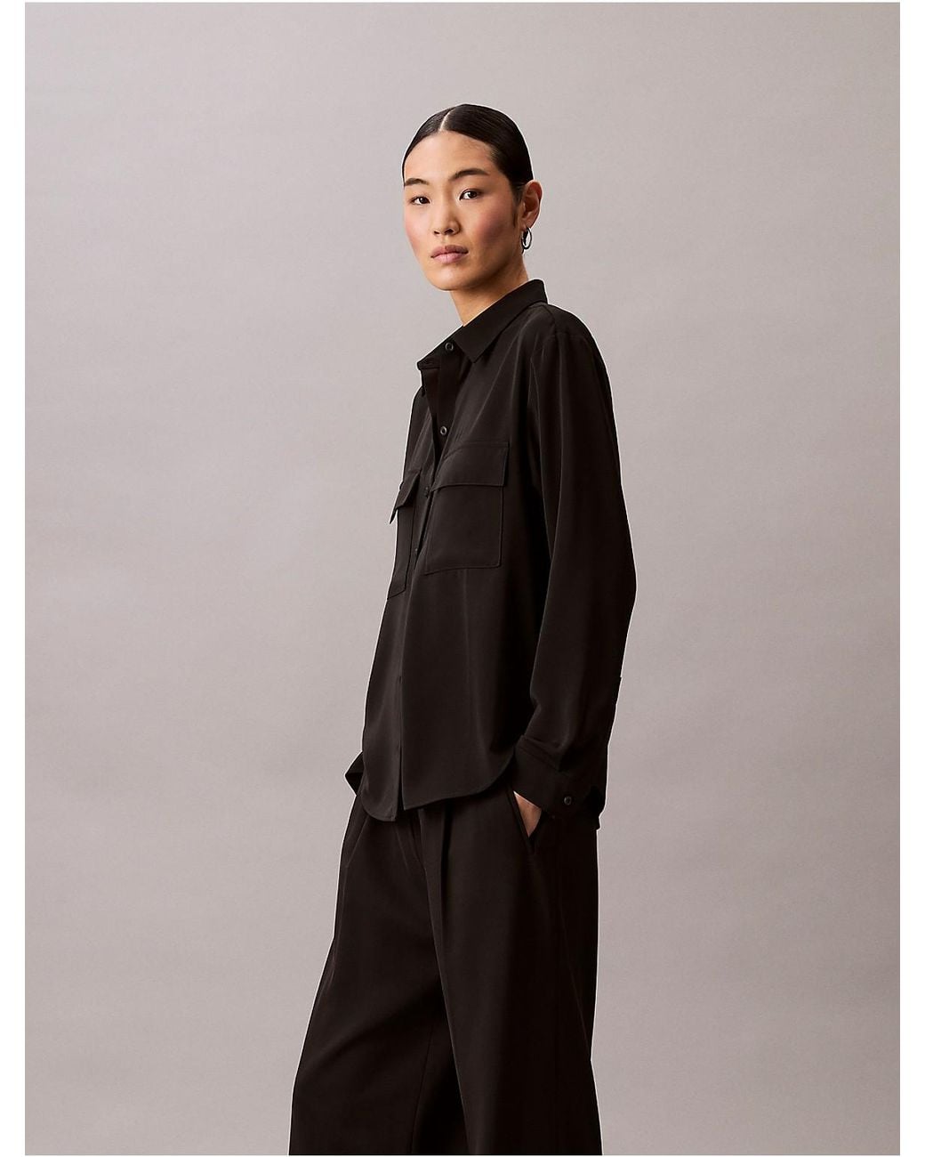 Calvin Klein Black Relaxed Button-Down Utility Shirt
