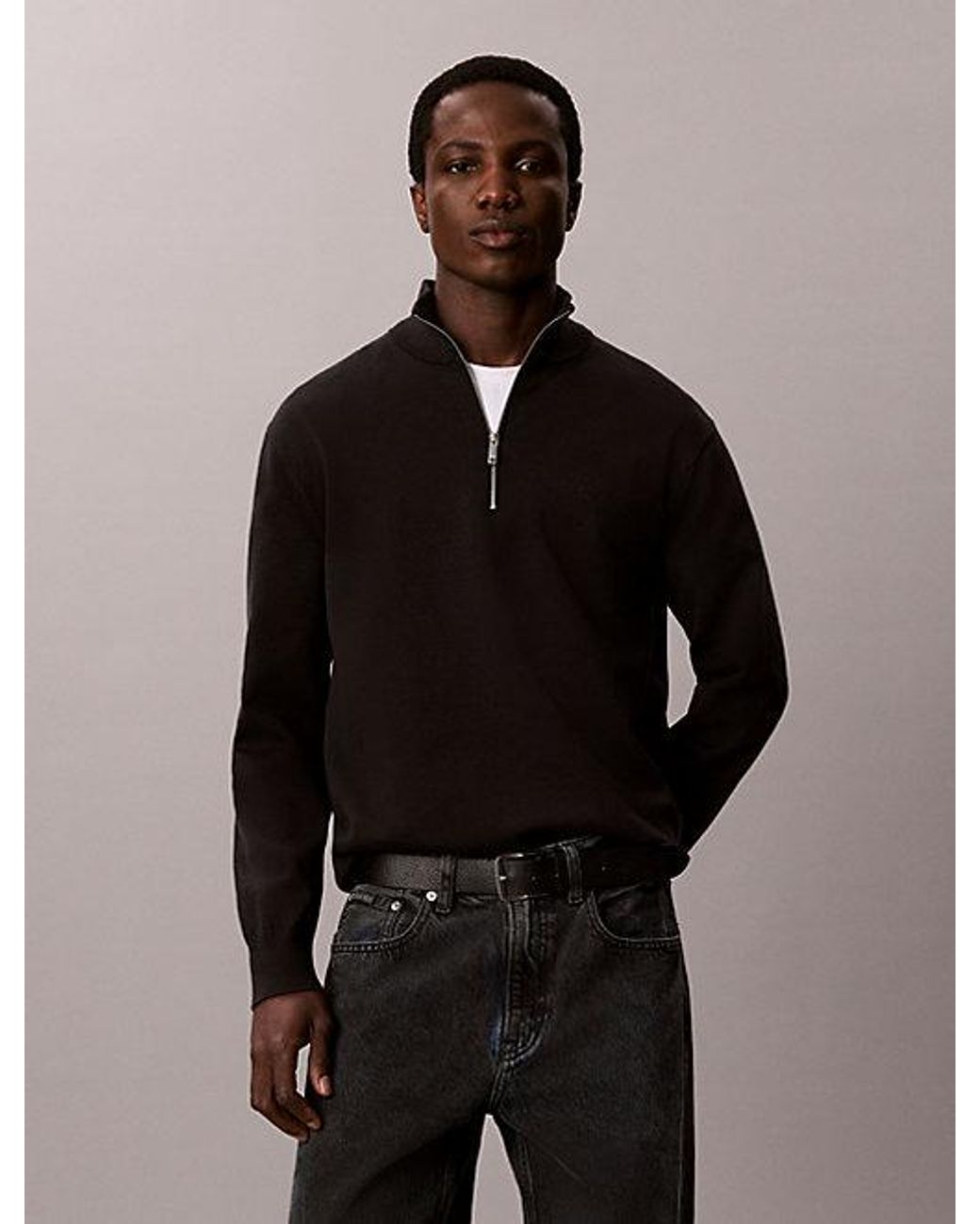Calvin Klein Gray Premium Cotton Quarter Zip Jumper for men