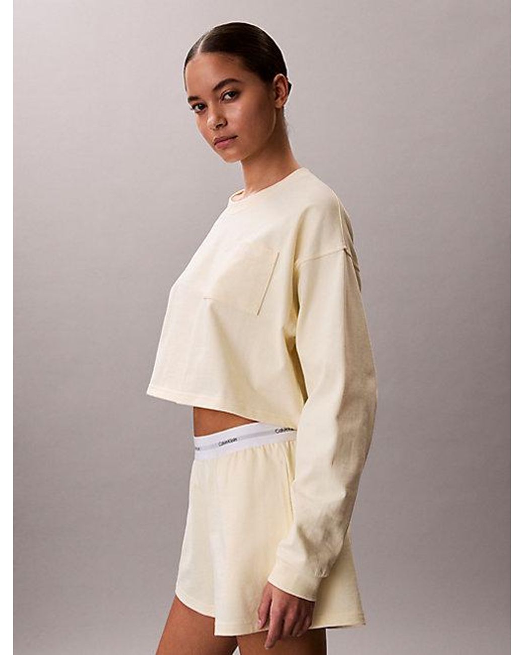 Calvin Klein Natural Cropped Pyjama Top Icon Cotton Jersey