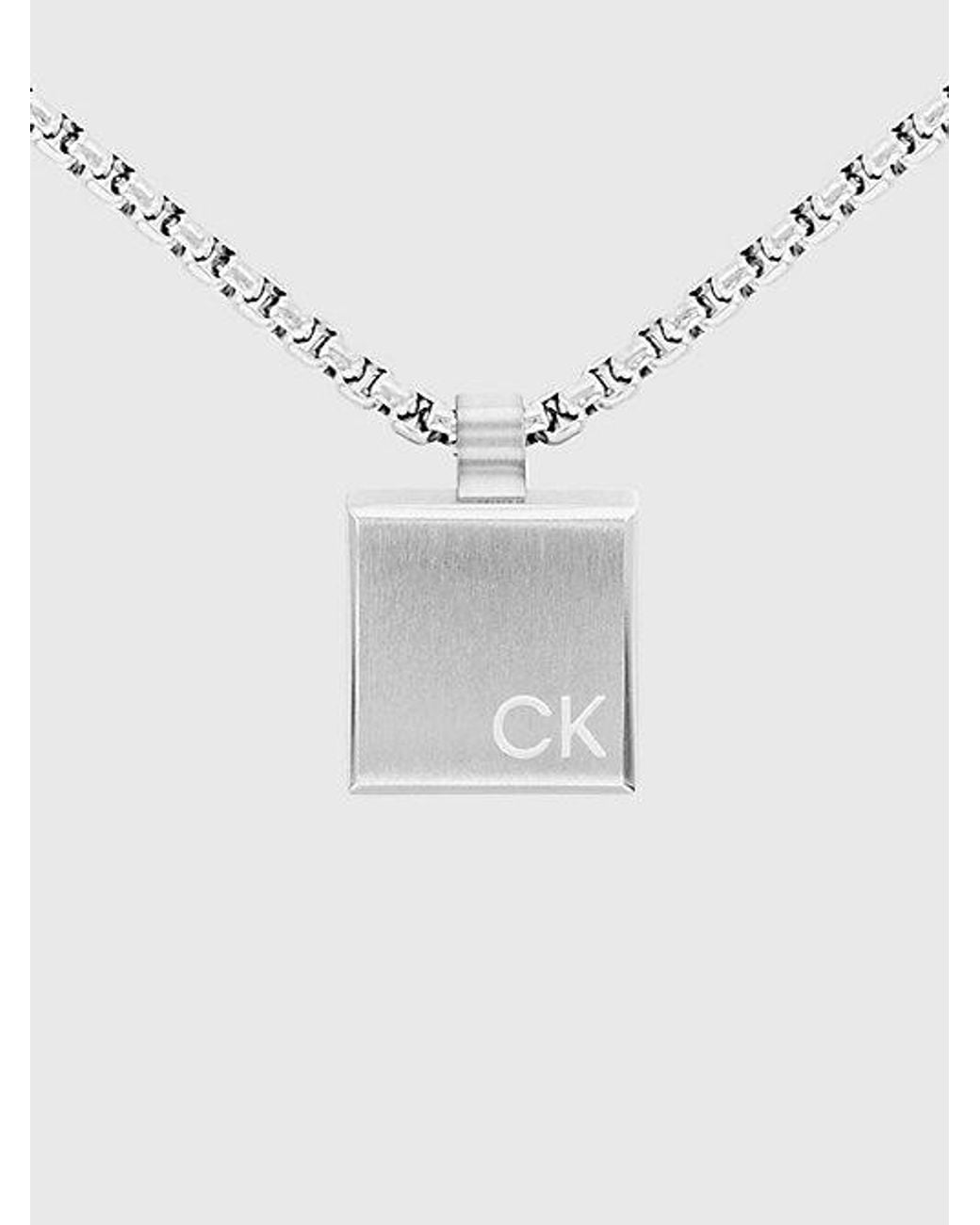Calvin Klein White Minimalistic Square Pendant Necklace for men