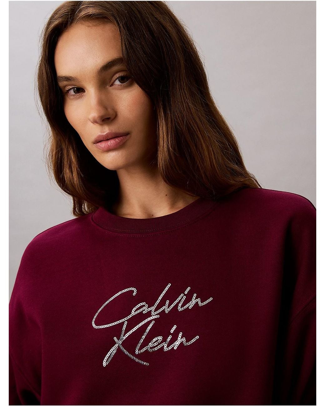 Calvin Klein Red Calvin Klein Sequin Script Logo Sweatshirt