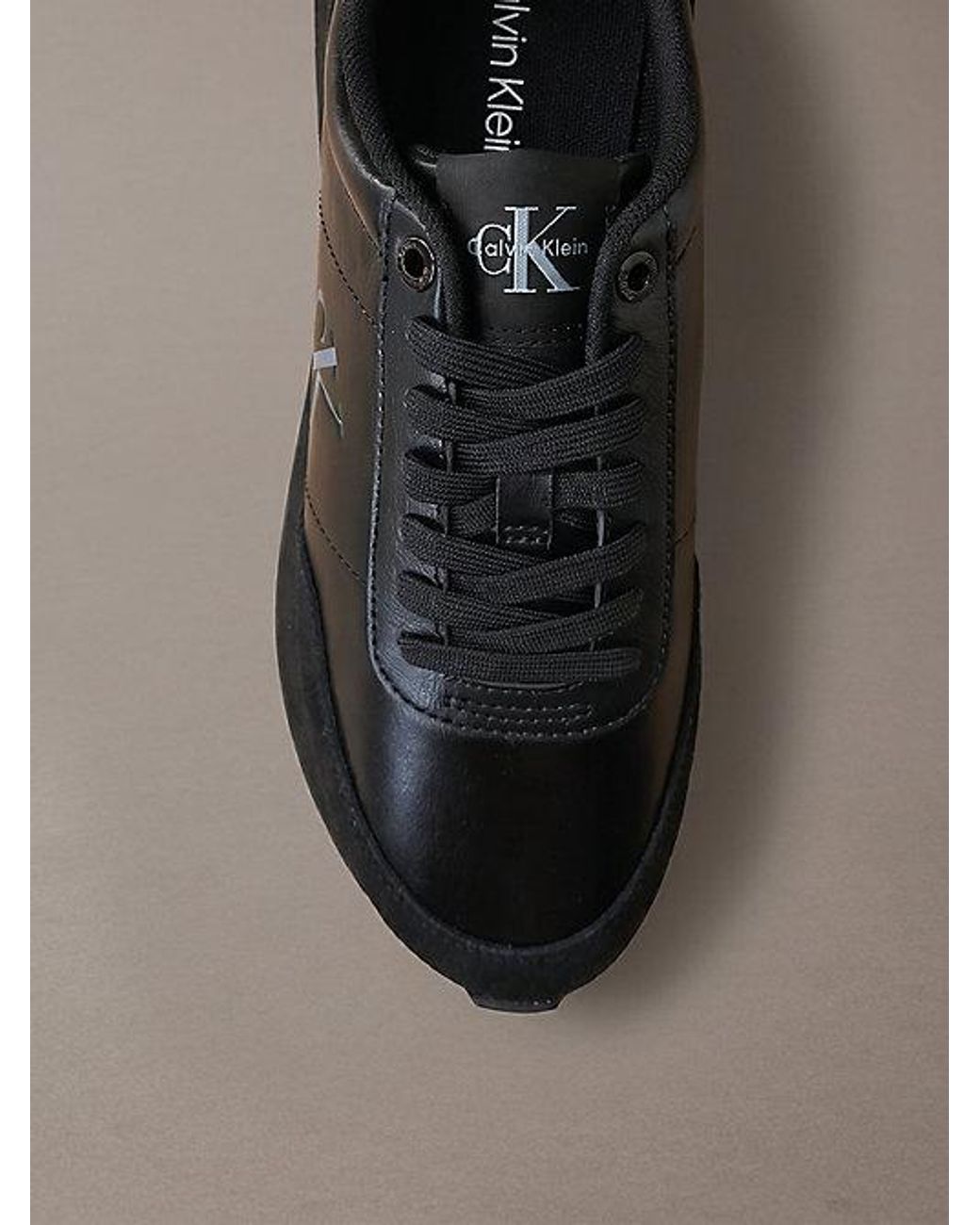 Calvin Klein Gray Leather Signature Logo Runner Trainers