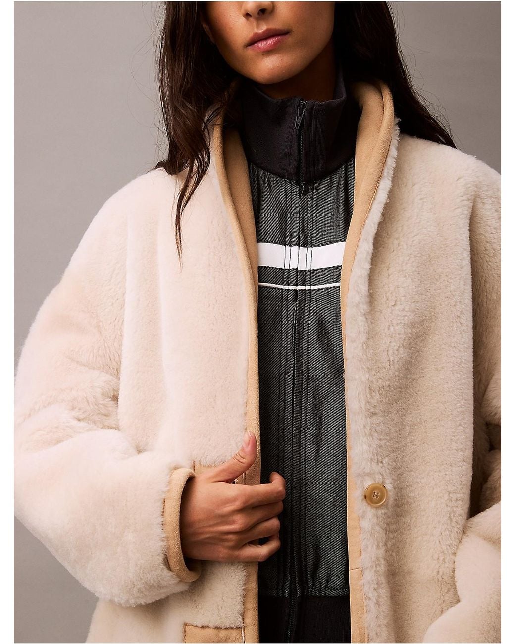 Calvin Klein Natural Reversible Shearling Coat