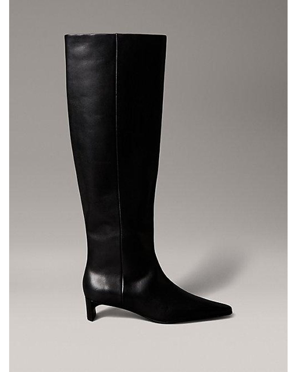 Calvin Klein Black Leather Kitten Heel Knee Boots