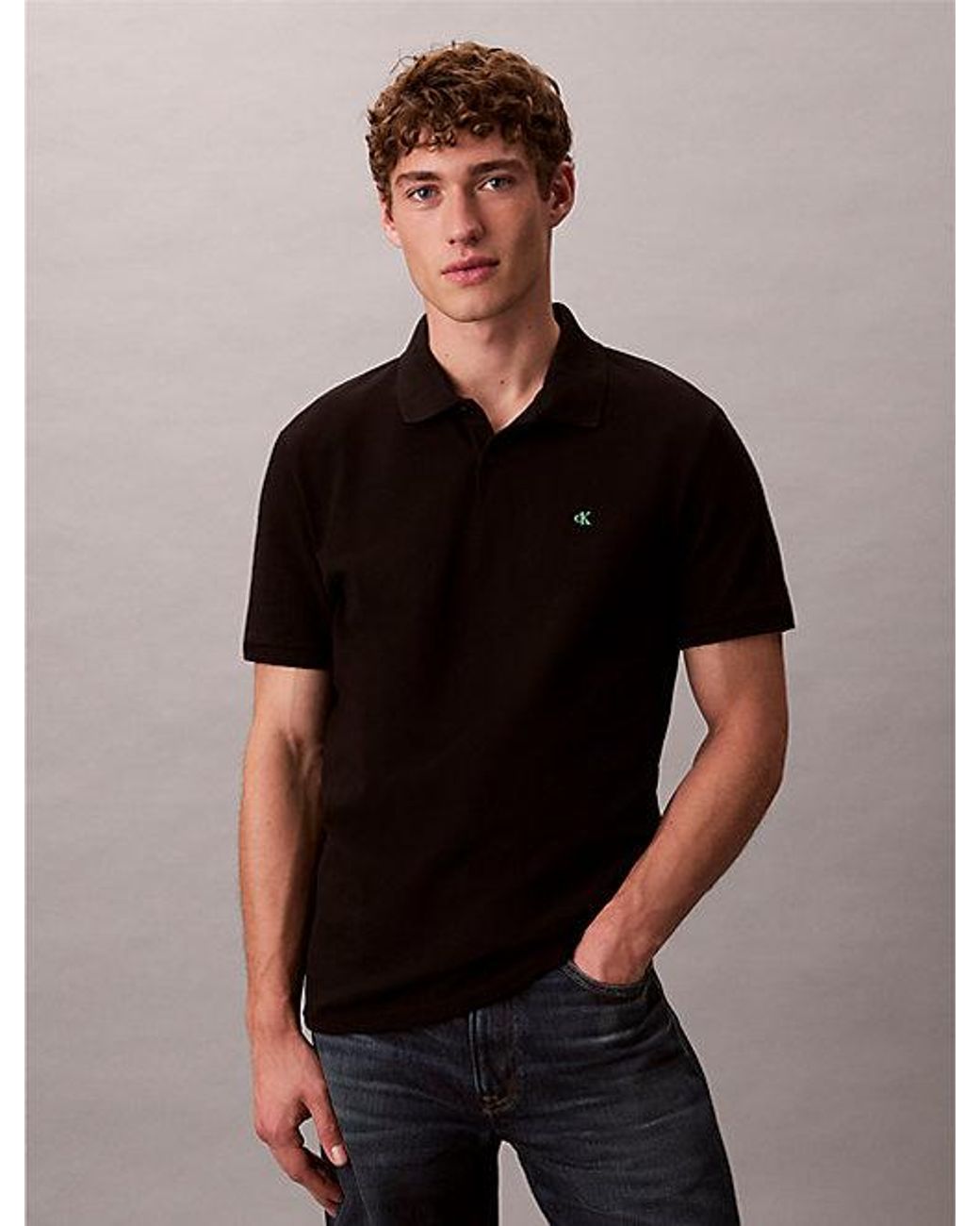 Calvin Klein Black Jeans Cotton Piqué Monogram Polo Shirt for men