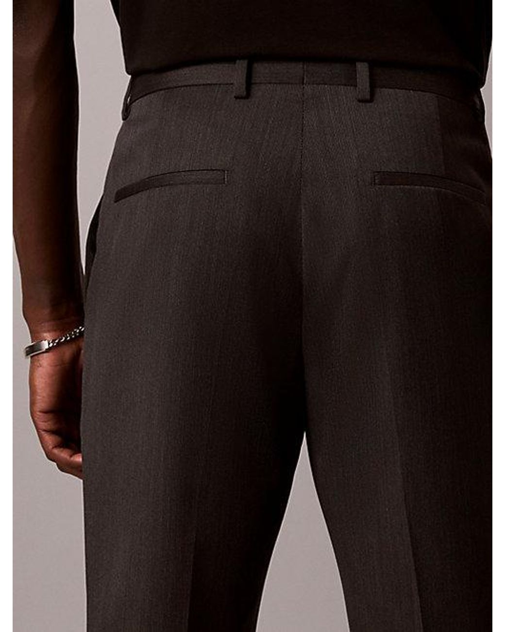 Calvin Klein Brown Slim Wool Textured Suit Trousers for men