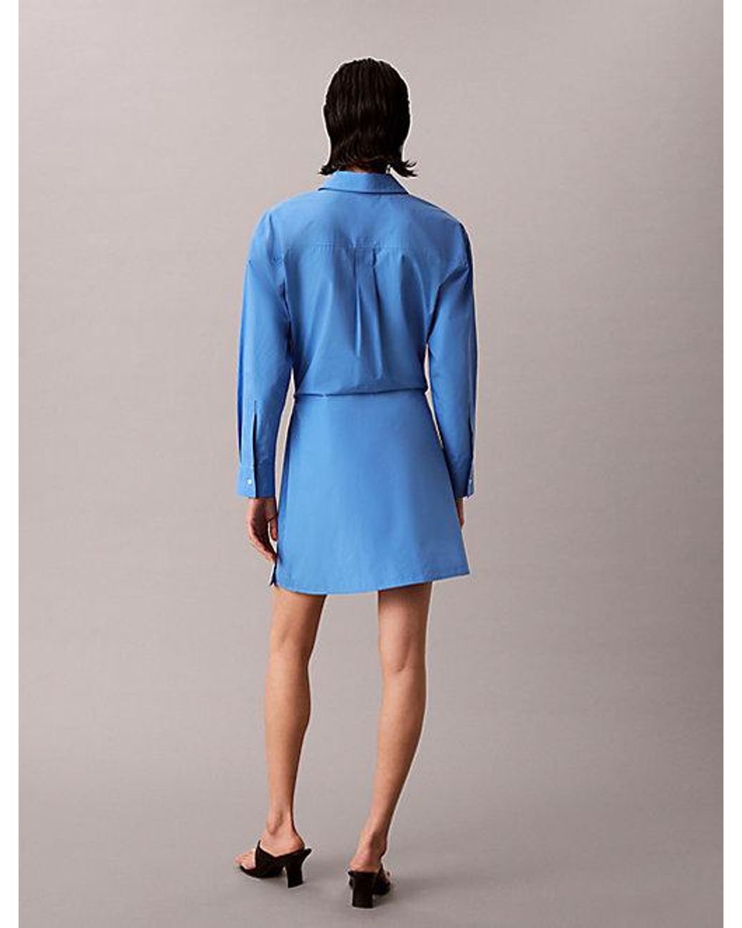 Calvin Klein Blue Jeans Cotton Poplin Wrap Shirt Dress